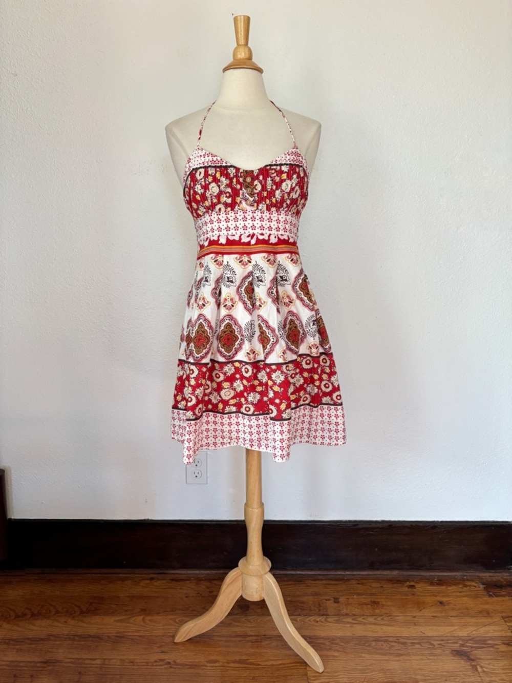 Y2K Rampage Red and White Patterned Halter Mini Dress